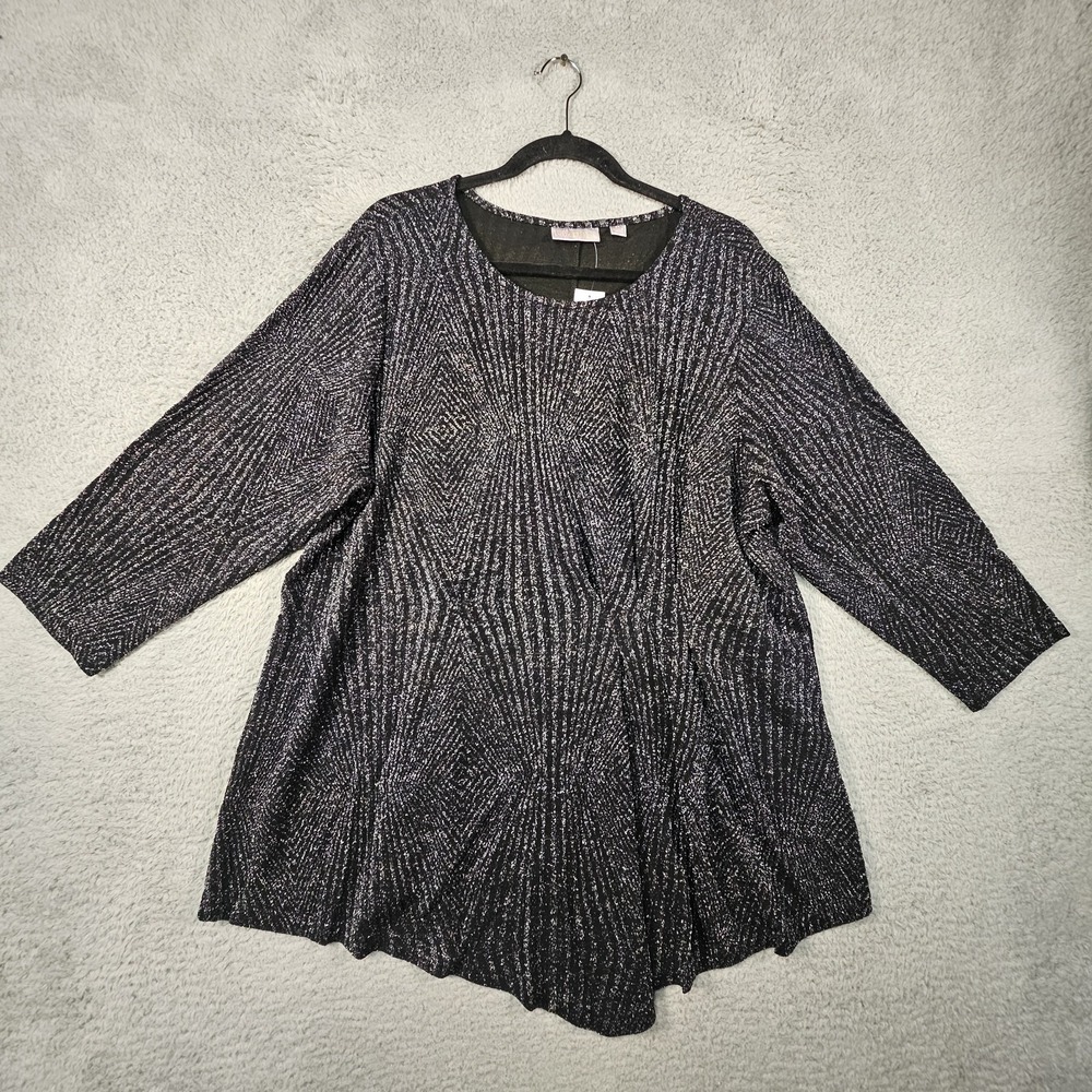 Belle Boho by Kim Gravel Top Women 2X Black Metallic Ruched Holiday Festive Chic